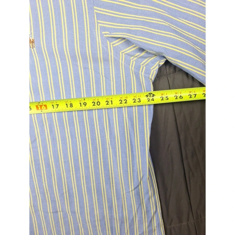 Vintage 90s Polo Ralph Lauren Mens Blue Yellow Stripes Button Flesh Pony 16.5-33